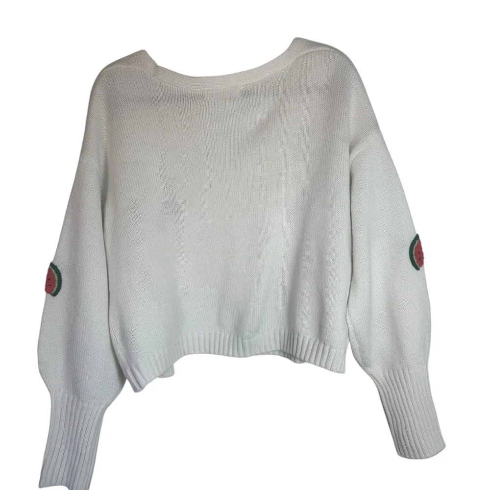 moon & madison White Open Front Medium Cardigan with Watermelon Embroidery - Picture 2 of 7